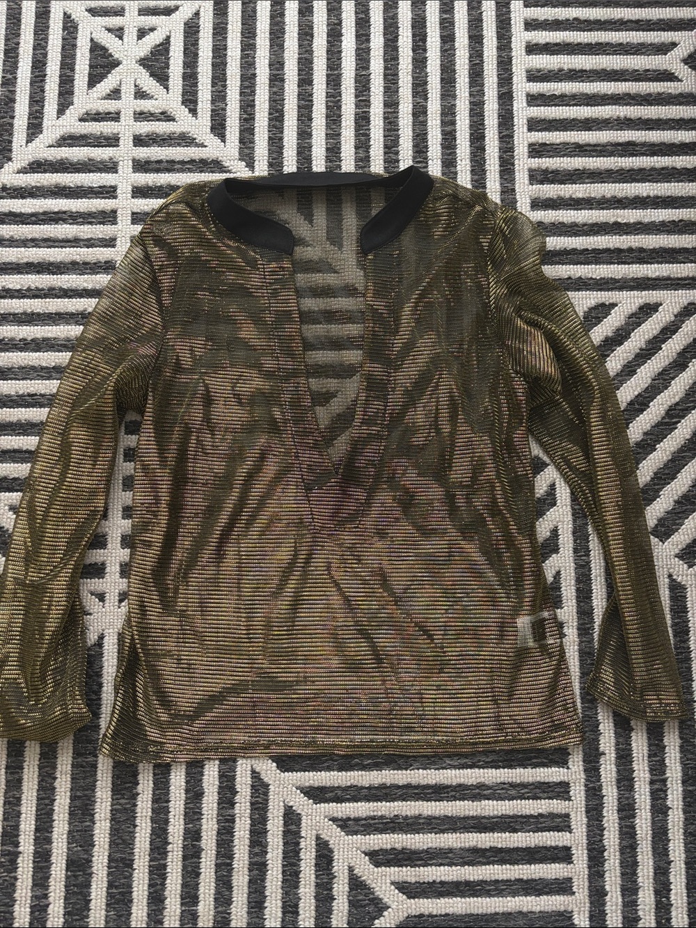 Men's Metallic Olive Long-Sleeve V-Neck Shirt